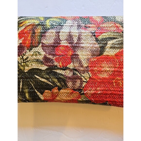 Sondra Roberts Squared Raffia Purse NEW Multicolor Floral Bamboo Clasp -oc- - Picture 7 of 16